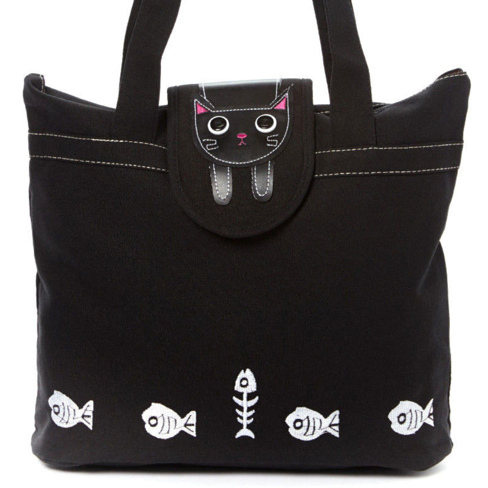 BUTTON 4 EYES KITTY CAT BAG FiSH Bone Bowl SHOPPER